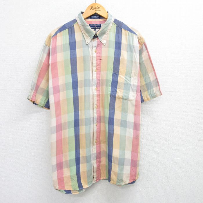 XL★古着 半袖 シャツ メンズ 00年代 00s 大きいサイズ コットン ボタンダウン 黄色他 イエロー チェック 25may09 中古 トップス