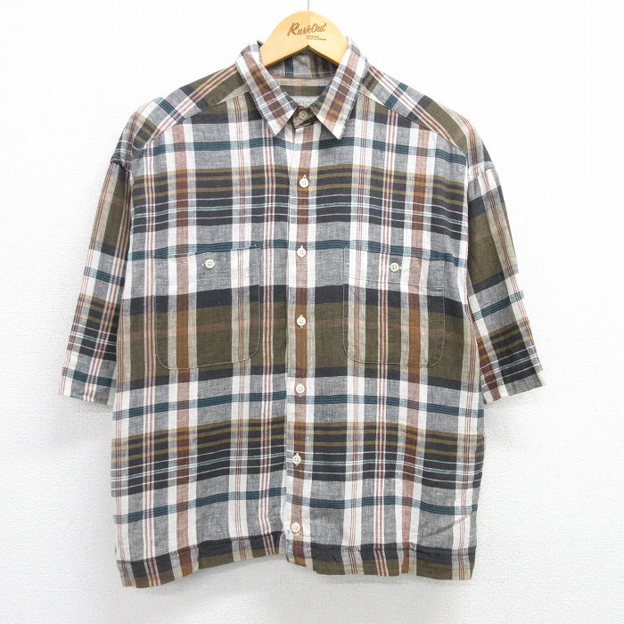 L★古着 半袖 シャツ メンズ 90年代 90s 茶他 ブラウン チェック 25may09 中古 トップス