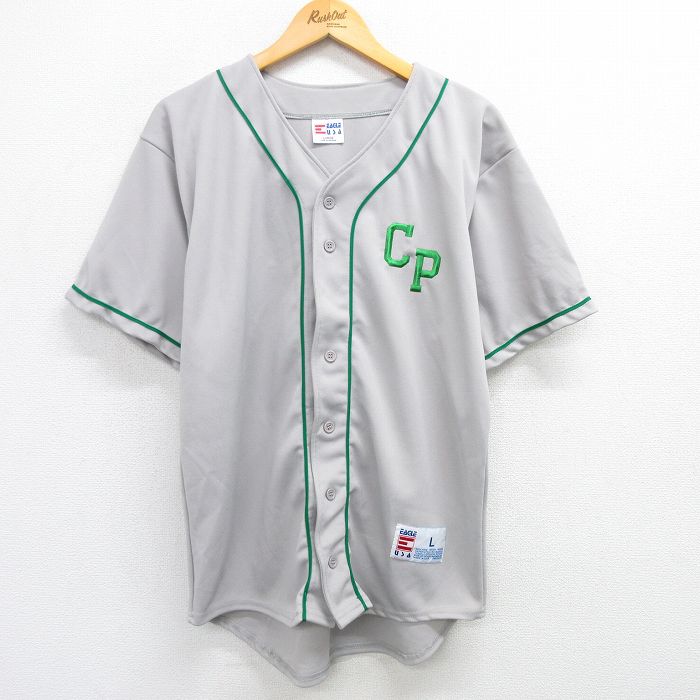 L★古着 半袖 ベースボール シャツ メンズ 90年代 90s CP 15 USA製 グレー他 25may09 中古 トップス