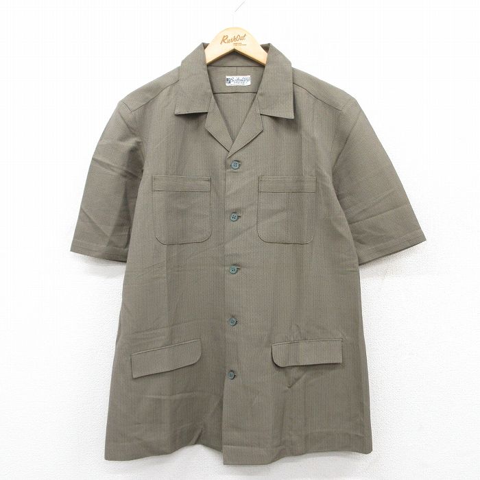 【20%OFF】M★古着 半袖 シャツ メンズ 90年代 90s 開襟 オープンカラー 濃緑 グリーン 25may10 中古 トップス