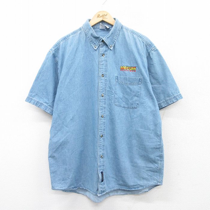 XL★古着 半袖 シャツ メンズ 00年代 00s MECUM 大きいサイズ コットン ボタンダウン 薄紺 ネイビー デニム 25may10 中古 トップス