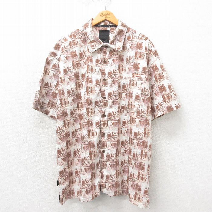 XL★古着 ショーンジョン 半袖 シャツ メンズ 大きいサイズ コットン 濃ベージュ他 カーキ 25may12 中古 トップス