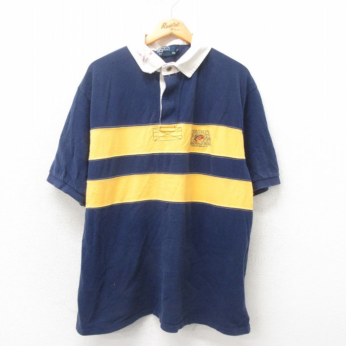 XL★古着 ラルフローレン Ralph Lauren 半袖 ラガー シャツ メンズ 鹿の子 大きいサイズ コットン 紺 ネイビー 25may12 中古 トップス