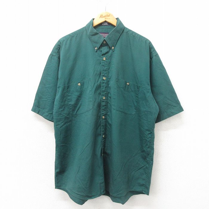 XL★古着 半袖 シャツ メンズ 00年代 00s 大きいサイズ コットン ボタンダウン 緑 グリーン 25may12 中古 トップス