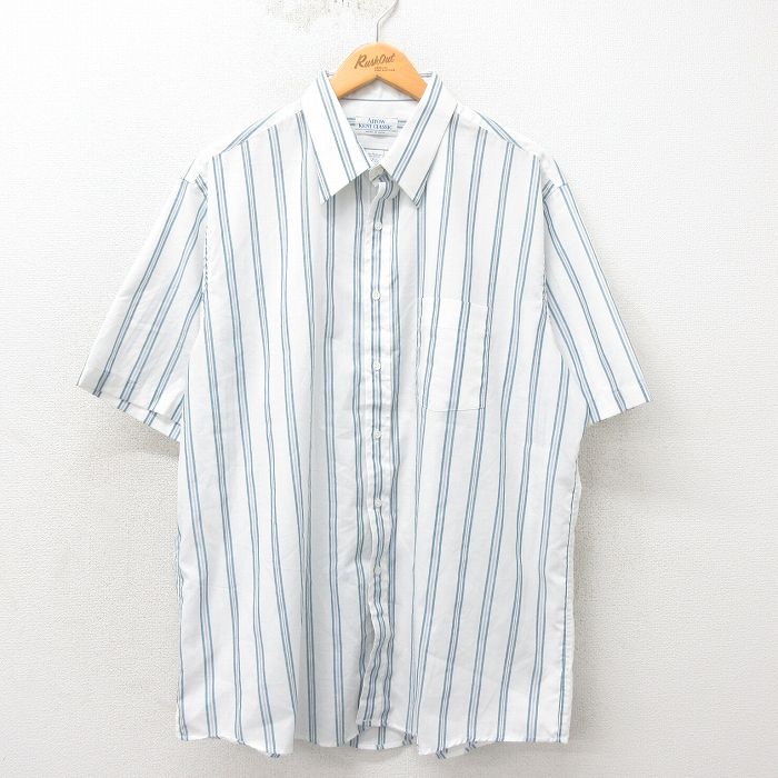 XL★古着 アロー 半袖 シャツ メンズ 90年代 90s 大きいサイズ USA製 白他 ホワイト ストライプ 25may12 中古 トップス