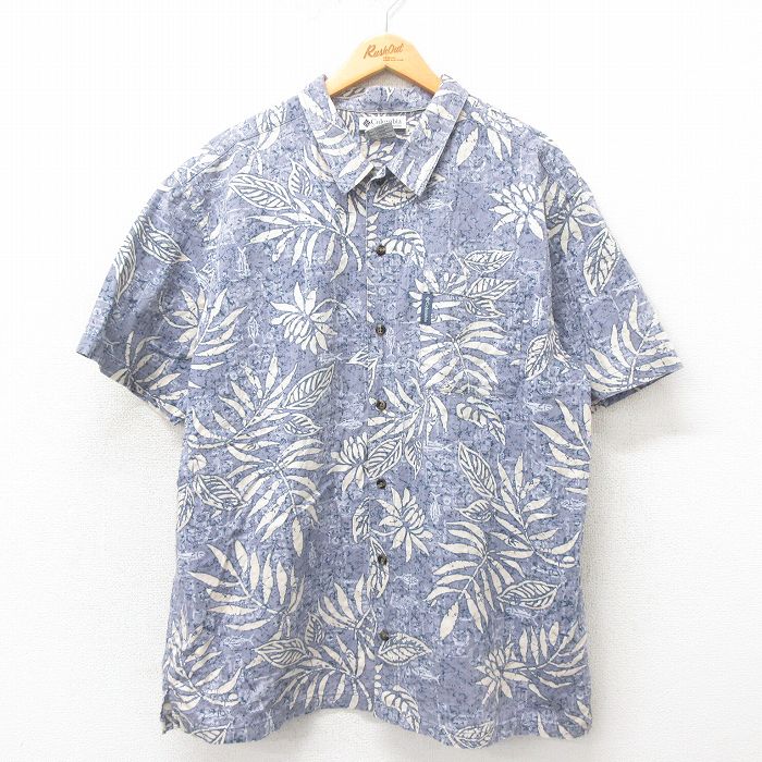 XL★古着 コロンビア COLUMBIA 半袖 シャツ メンズ 00年代 00s 葉 大きいサイズ コットン 薄紺 ネイビー 25may12 中古 トップス