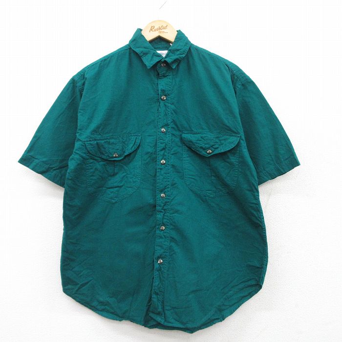 M★古着 半袖 シャツ メンズ 90年代 90s コットン 緑 グリーン 25may13 中古 トップス