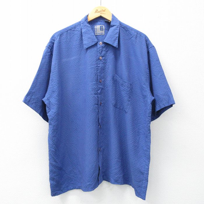 XL★古着 半袖 シャツ メンズ 00年代 00s 大きいサイズ 紺他 ネイビー チェック 25may15 中古 トップス