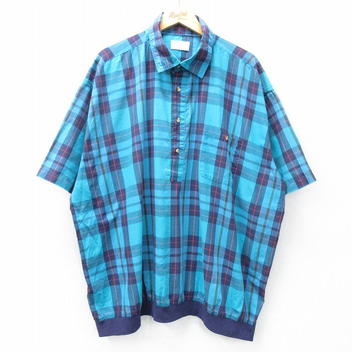 XL★古着 キングサイズ 半袖 シャツ メンズ 90年代 90s 大きいサイズ 青緑他 チェック 25may15 中古 トップス