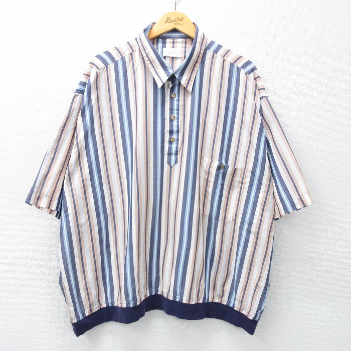 90s 半袖シャツ ネイビーストライプ XL | 古着