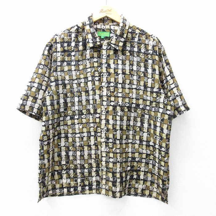 XL★古着 半袖 シャツ メンズ 総柄 黒他 ブラック 25may15 中古 トップス