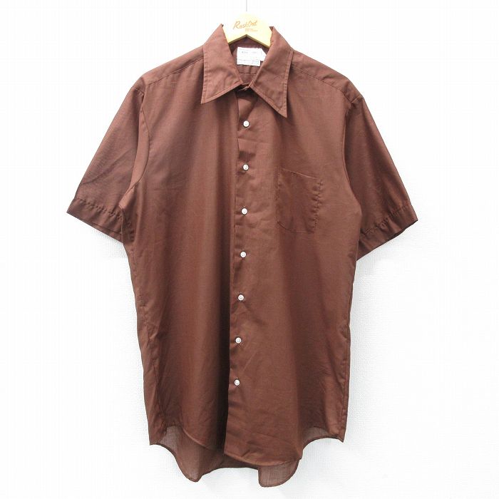 XL★古着 キングサイズ 半袖 シャツ メンズ 80年代 80s ロング丈 USA製 茶 ブラウン 25may15 中古 トップス