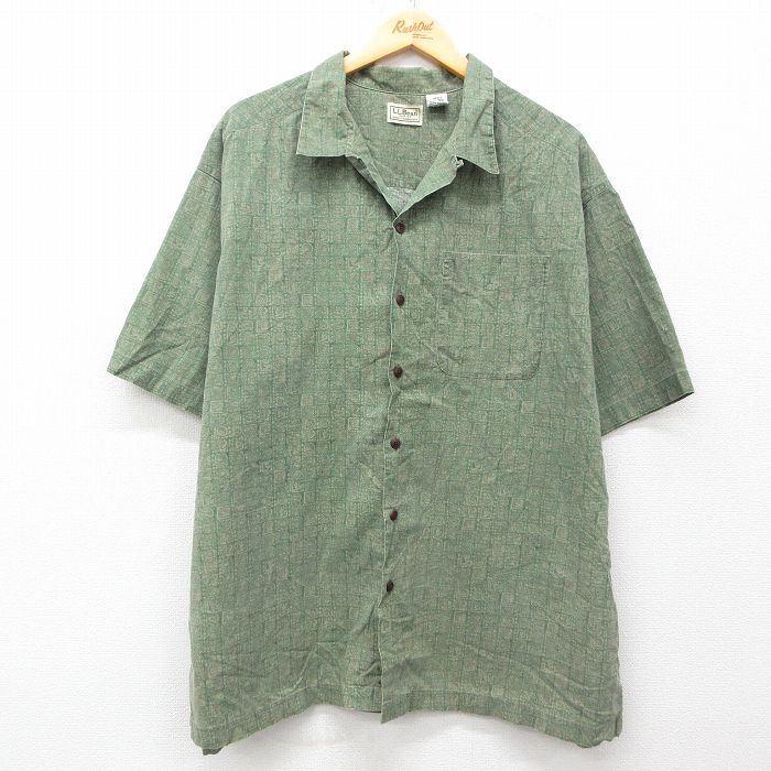 XL★古着 エルエルビーン LLBEAN 半袖 シャツ メンズ 00年代 00s 総柄 大きいサイズ コットン 開襟 オープンカラー 緑他 グリーン 【spe】 25may14 中古 トップス