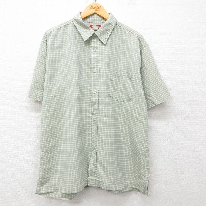 XL★古着 ユニオンベイ 半袖 シャツ メンズ 00年代 00s 大きいサイズ 薄緑他 グリーン チェック 25may14 中古 トップス