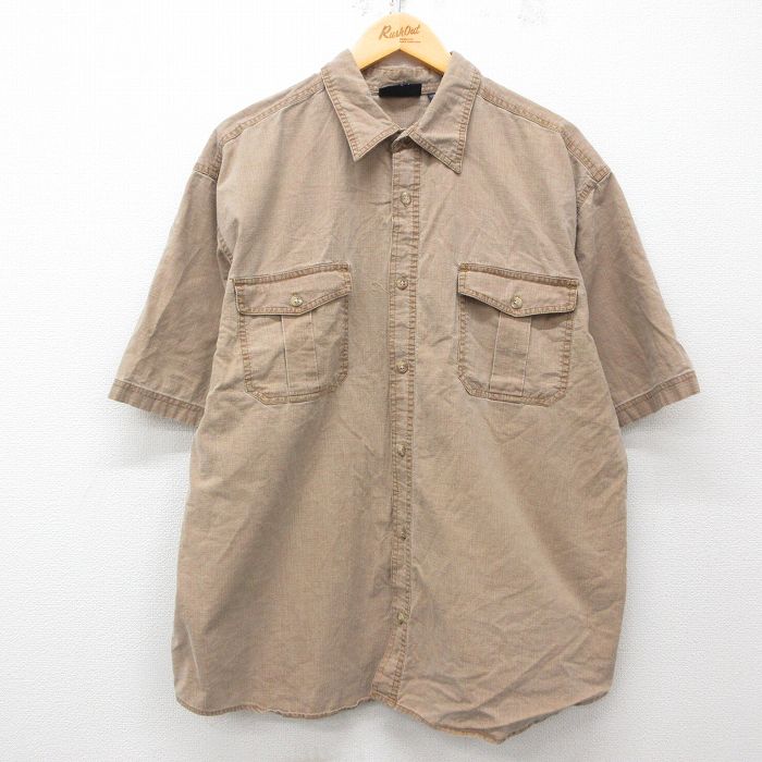 XL★古着 ルート66 半袖 シャツ メンズ 00年代 00s 大きいサイズ コットン 薄茶 ブラウン 【spe】 25may14 中古 トップス