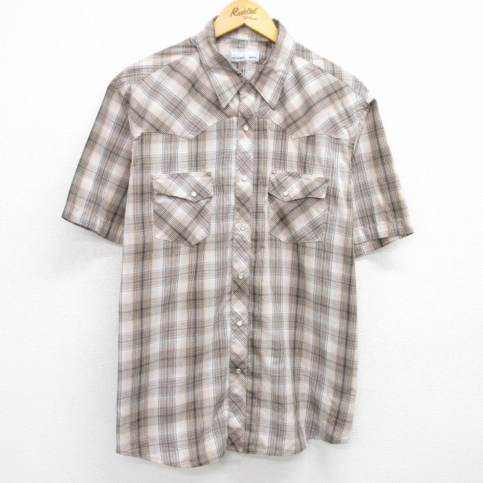 XL★古着 ラングラー Wrangler 半袖 ウエスタン シャツ メンズ 大きいサイズ 茶他 ブラウン チェック 25may15 中古 トップス