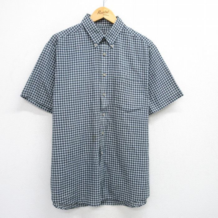 XL★古着 半袖 シャツ メンズ 90年代 90s ボタンダウン 紺他 ネイビー チェック 25may15 中古 トップス