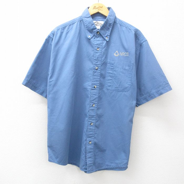 XL★古着 半袖 シャツ メンズ 90年代 90s NRCS ボタンダウン 薄紺 ネイビー 25may15 中古 トップス