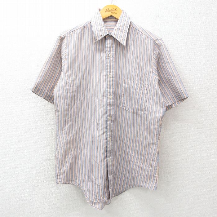 【50%OFF】L★古着 半袖 シャツ メンズ 80年代 80s 薄紺他 ネイビー ストライプ 25may15 中古 トップス