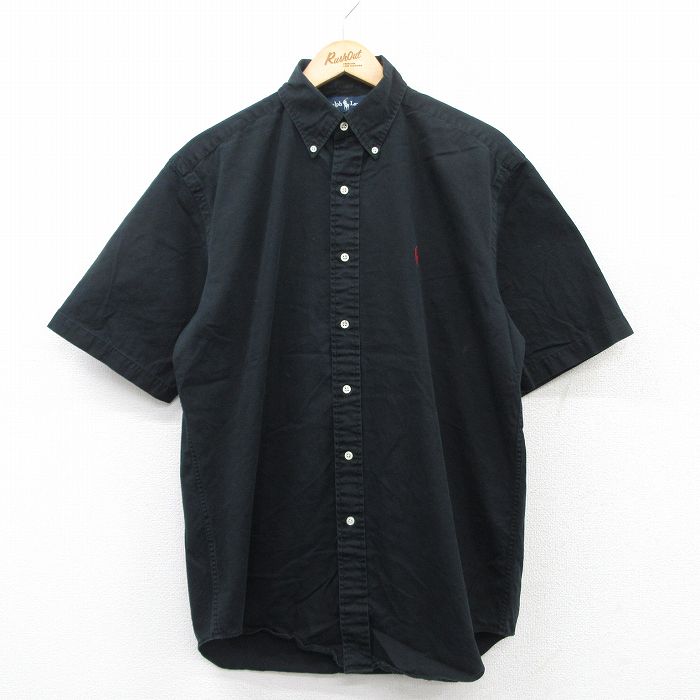 L★古着 ラルフローレン Ralph Lauren 半袖 ブランド シャツ メンズ 90年代 90s ワンポイントロゴ BLAKE ロング丈 コットン ボタンダウン 黒 ブラック 25may16 中古 トップス