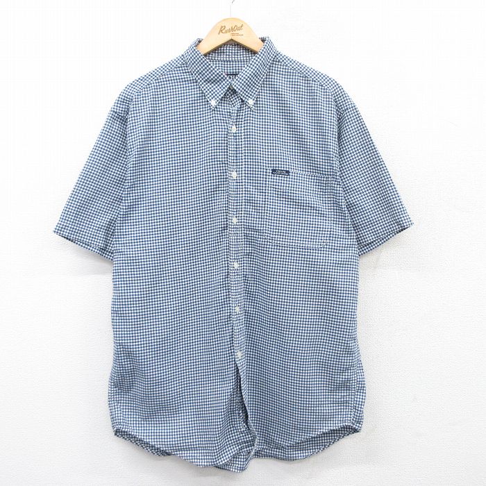 L★古着 ラルフローレン Ralph Lauren チャップス 半袖 ブランド シャツ メンズ 90年代 90s ロング丈 コットン ボタンダウン 紺他 ネイビー ギンガム チェック 25may16 中古 トップス