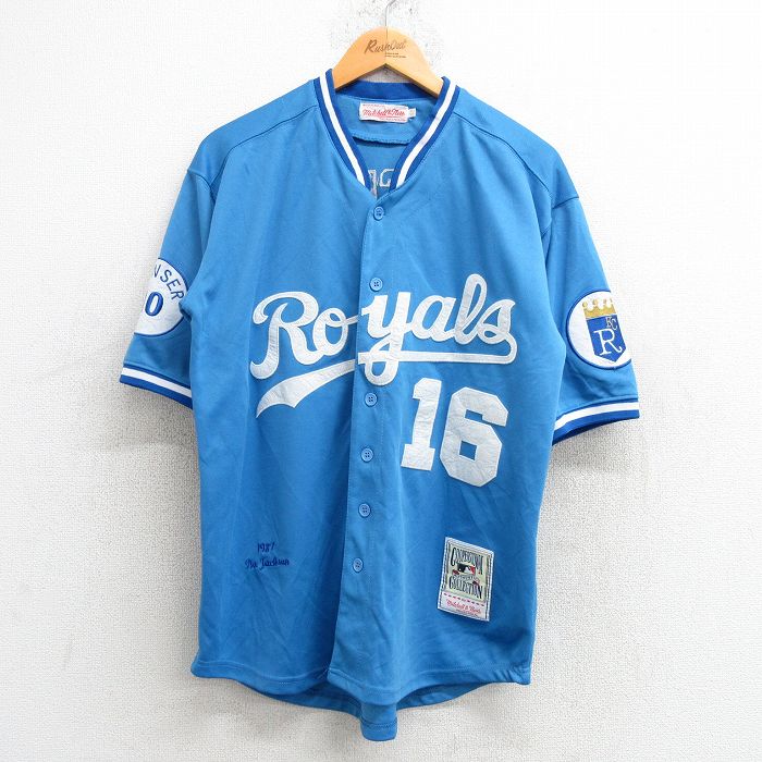 L★古着 半袖 ベースボール シャツ メンズ 80年代 80s MLB カンザスシティロイヤルズ ボージャクソン 16 水色 メジャーリーグ 野球 25may17 中古 トップス