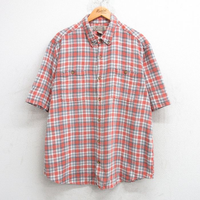 XL★古着 半袖 シャツ メンズ 大きいサイズ ボタンダウン 赤系他 レッド チェック 25may17 中古 トップス