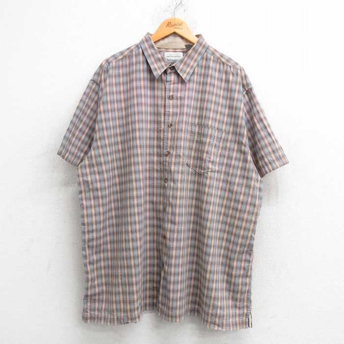 XL★古着 半袖 シャツ メンズ 00年代 00s 大きいサイズ ロング丈 コットン ボタンダウン オレンジ他 チェック 25may17 中古 トップス
