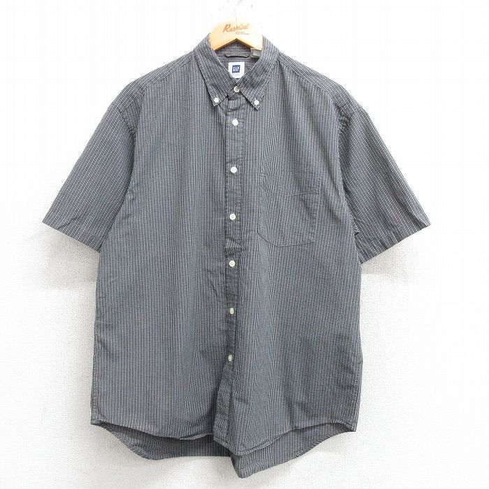 L★古着 ギャップ GAP 半袖 シャツ メンズ コットン ボタンダウン グレー他 チェック 25may17 中古 トップス