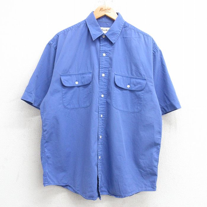 【50%OFF】XL★古着 エディーバウアー 半袖 シャツ メンズ 00年代 00s ロング丈 コットン ボタンダウン 薄紺 ネイビー 25may17 中古 トップス
