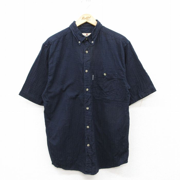 L★古着 ウールリッチ WOOLRICH 半袖 シャツ メンズ コットン 紺 ネイビー チェック 25may20 中古 トップス