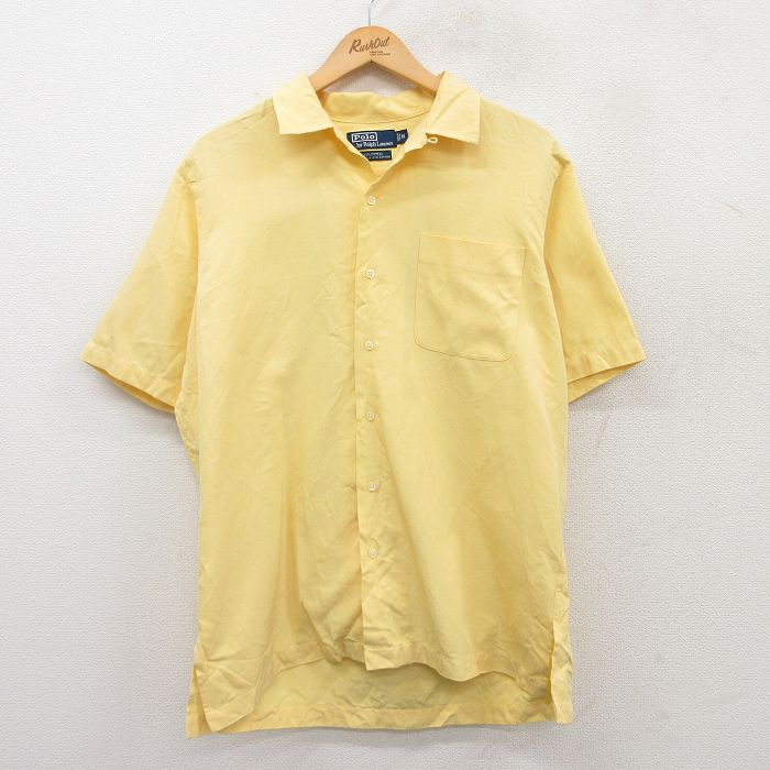 L★古着 ラルフローレン Ralph Lauren 半袖 ブランド シャツ メンズ 90年代 90s CALDWELL シルク 開襟 オープンカラー 黄 イエロー 25may20 中古 トップス