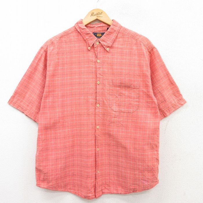 L★古着 ルート66 半袖 シャツ メンズ 00年代 00s リネン ボタンダウン ピンク他 チェック 25may20 中古 トップス