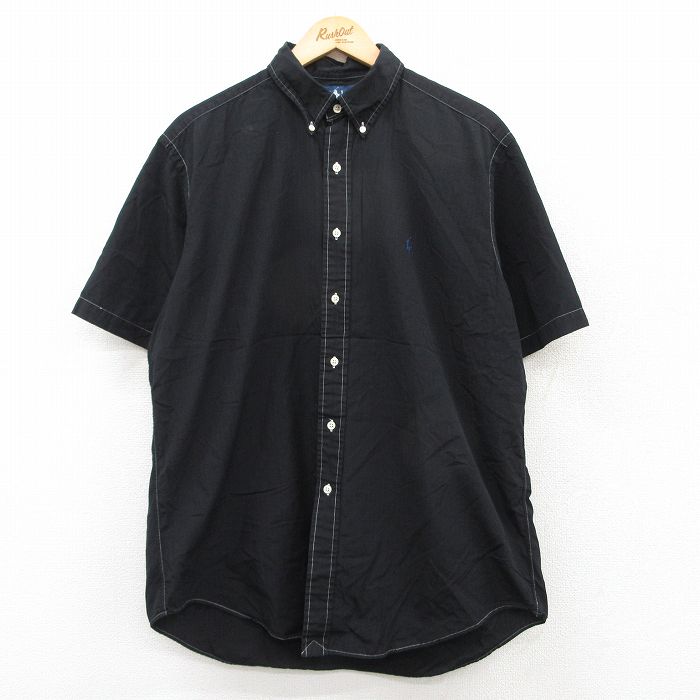 【50%OFF】XL★古着 ラルフローレン Ralph Lauren 半袖 ブランド シャツ メンズ 90年代 90s ワンポイントロゴ YARMOUTH コットン ボタンダウン 黒 ブラック 25may20 中古 トップス