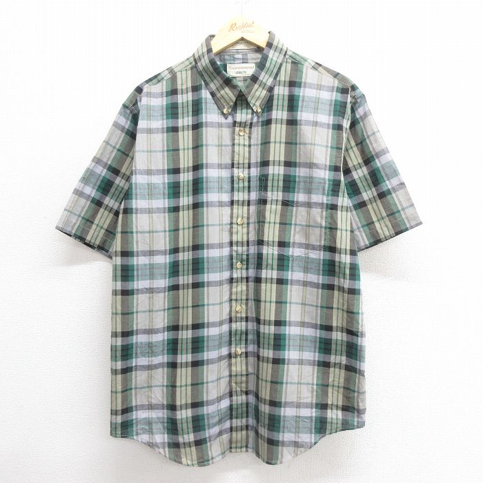 L★古着 アロー 半袖 シャツ メンズ 90年代 90s ボタンダウン 緑 グリーン チェック 25may26 中古 トップス