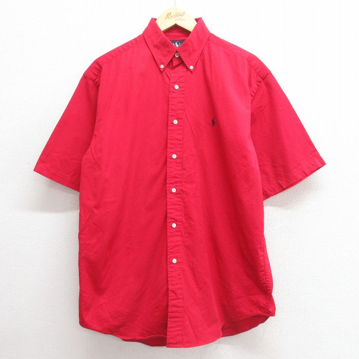 XL★古着 ラルフローレン Ralph Lauren 半袖 ブランド シャツ メンズ 90年代 90s ワンポイントロゴ BLAIRE コットン ボタンダウン 赤 レッド 25may26 中古 トップス