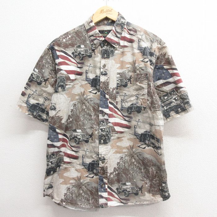 L★古着 レッドヘッド 半袖 シャツ メンズ ヘリコプター ジープ コットン ボタンダウン 茶他 ブラウン 25may26 中古 トップス