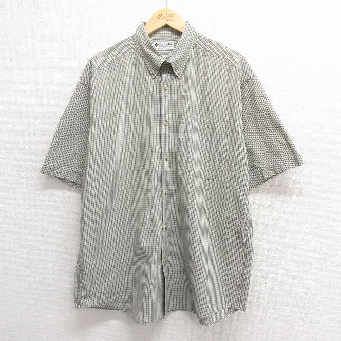 XL★古着 コロンビア COLUMBIA 半袖 シャツ メンズ 00年代 00s ボタンダウン 濃緑他 グリーン チェック 25may26 中古 トップス
