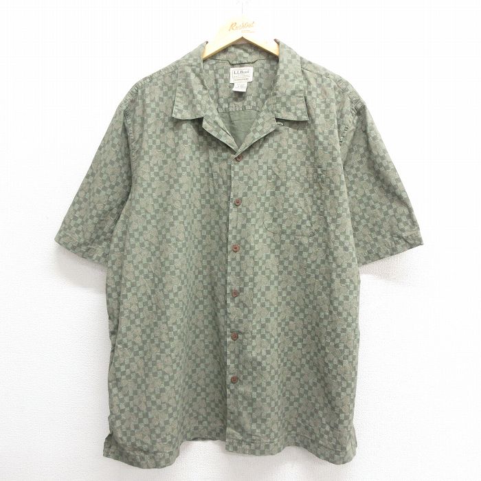 XL★古着 エルエルビーン LLBEAN 半袖 シャツ メンズ 00年代 00s 大きいサイズ コットン 開襟 オープンカラー 緑 グリーン 【spe】 25may27 中古 トップス