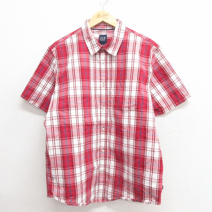 L★古着 ギャップ GAP 半袖 シャツ メンズ 00年代 00s 赤他 レッド チェック 25may27 中古 トップス