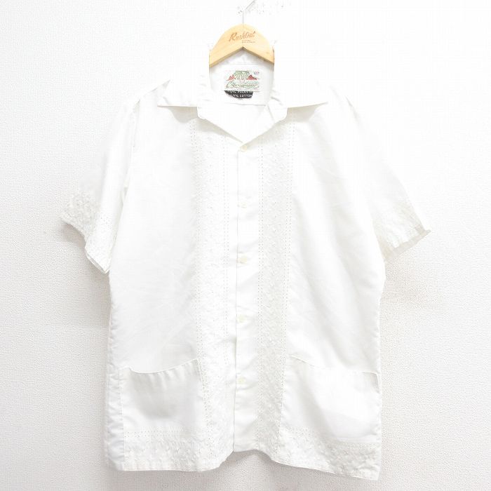 XL★古着 半袖 キューバ シャツ メンズ 80年代 80s 刺繍 白 ホワイト 【spe】 25may27 中古 トップス