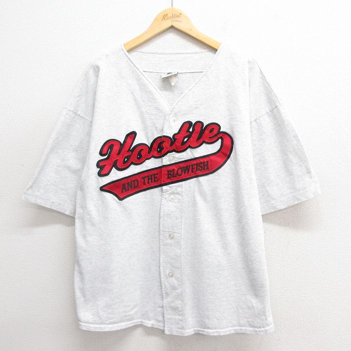 XL★古着 半袖 ベースボール シャツ メンズ 90年代 90s Hootie 大きいサイズ コットン USA製 薄グレー 霜降り 25may27 中古 トップス