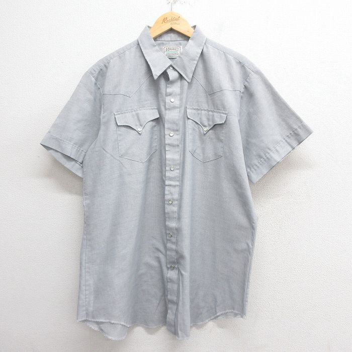 XL★古着 H BAR C 半袖 ウエスタン シャツ メンズ 90年代 90s　ロング丈 USA製 薄グレー 25may27 中古 トップス