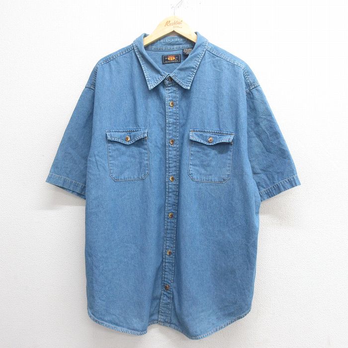XL★古着 ルート66 半袖 シャツ メンズ 00年代 00s 大きいサイズ コットン 紺 ネイビー デニム 25may27 中古 トップス