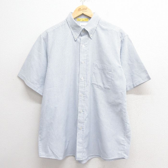 XL★古着 半袖 シャツ メンズ 90年代 90s ボタンダウン USA製 薄紺他 ネイビー ストライプ 25may27 中古 トップス