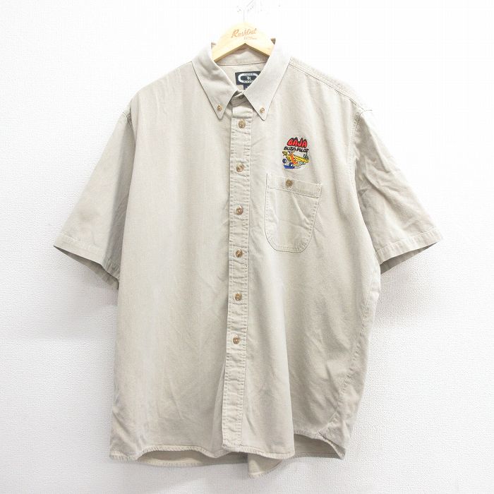 XL★古着 半袖 シャツ メンズ 00年代 00s BAJA 大きいサイズ コットン ボタンダウン ベージュ カーキ 25may27 中古 トップス