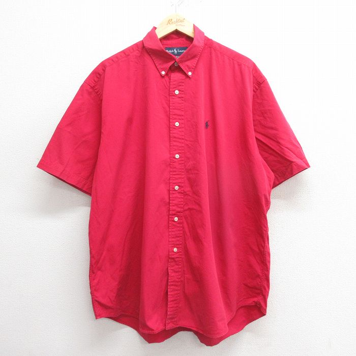 XL★古着 ラルフローレン Ralph Lauren 半袖 ブランド シャツ メンズ 90年代 90s ワンポイントロゴ BLAKE 大きいサイズ コットン ボタンダウン 赤 レッド 25may27 中古 トップス