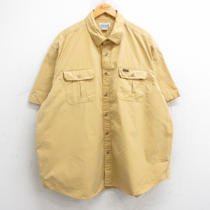 XL★古着 カーハート Carhartt 半袖 シャツ メンズ 大きいサイズ ロング丈 コットン 黄 イエロー 25may28 中古 トップス