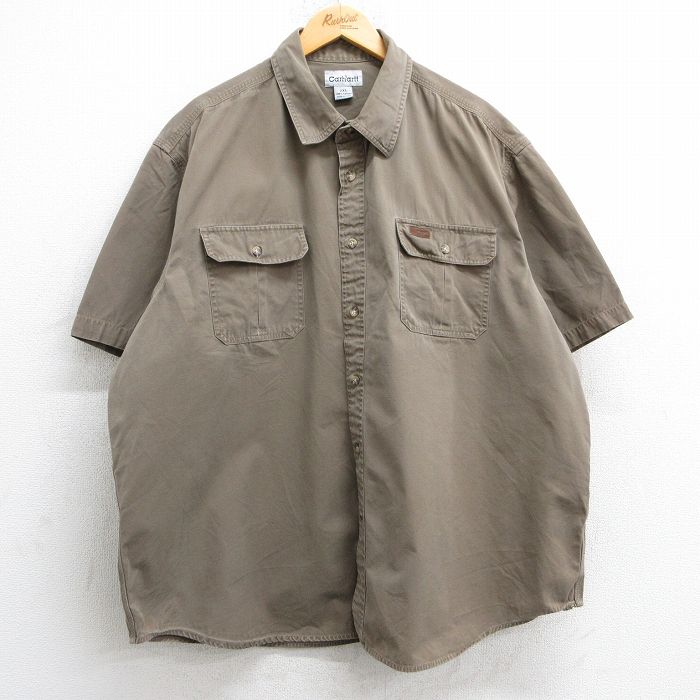 XL★古着 カーハート Carhartt 半袖 シャツ メンズ 大きいサイズ ロング丈 コットン 茶 ブラウン 25may28 中古 トップス