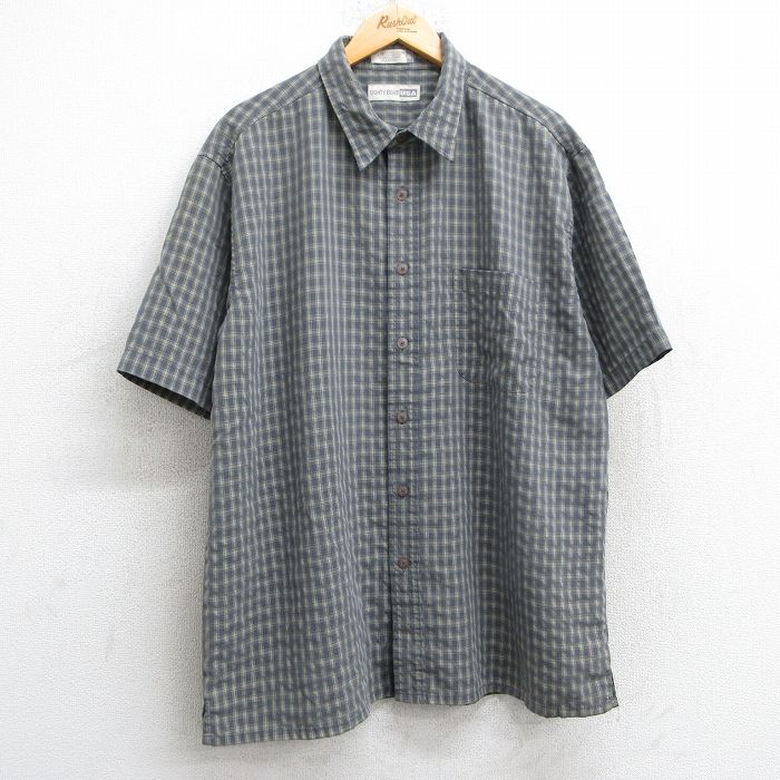 XL★古着 半袖 シャツ メンズ 00年代 00s ロング丈 レーヨン グレー他 チェック 25may28 中古 トップス